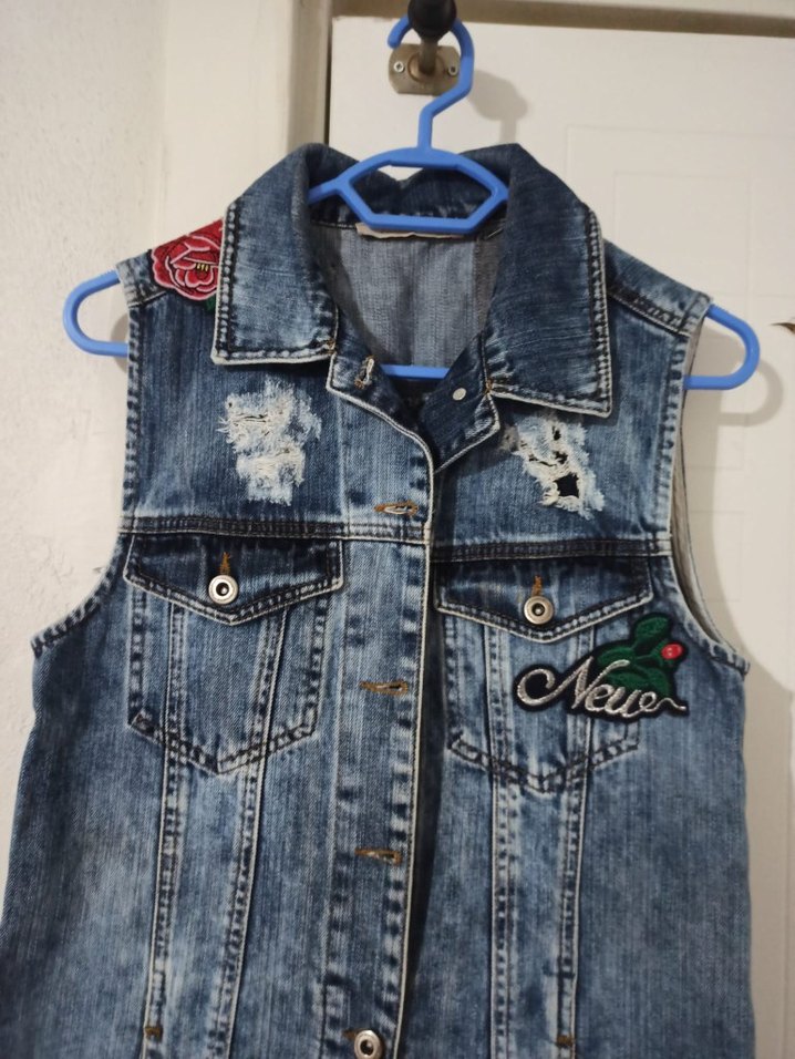 Uzun Kesim Düğmeli Kot Yelek - Görsel 2