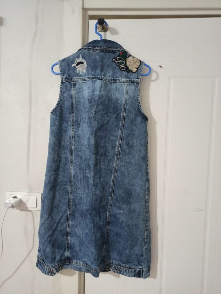 Uzun Kesim Düğmeli Kot Yelek - Görsel 5