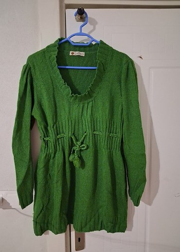 Yeşil V Yaka Örgü Kadın kazak mini tunik - Görsel 2