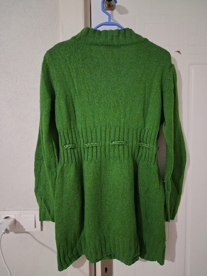 Yeşil V Yaka Örgü Kadın kazak mini tunik - Görsel 5