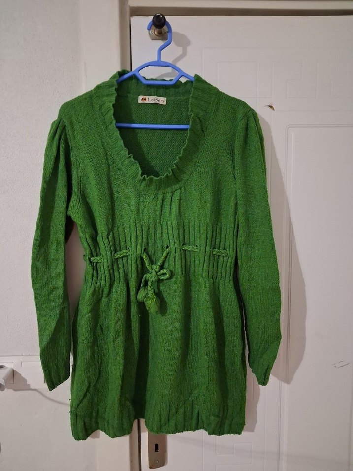 Yeşil V Yaka Örgü Kadın kazak mini tunik - Görsel 2