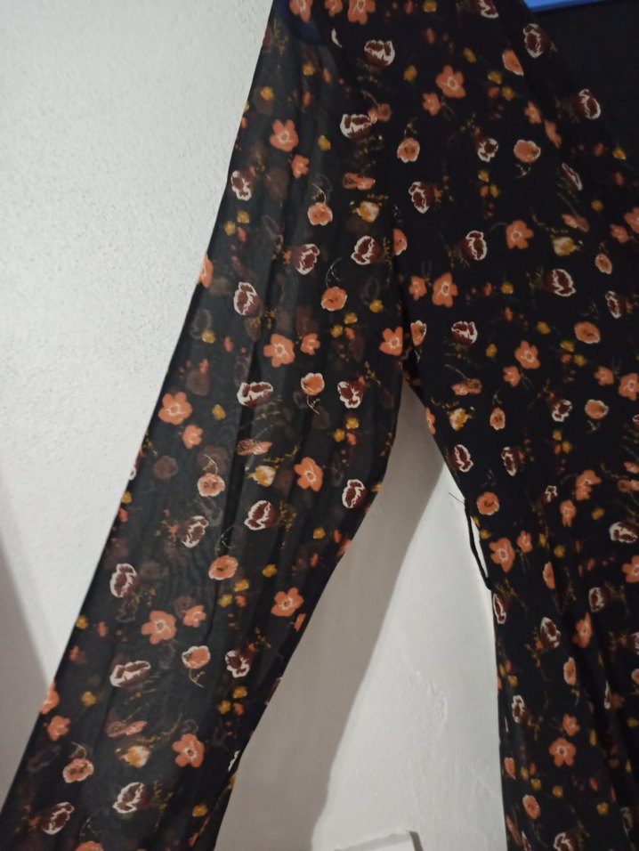 Siyah V Yaka Bohem Midi Elbise - Görsel 3