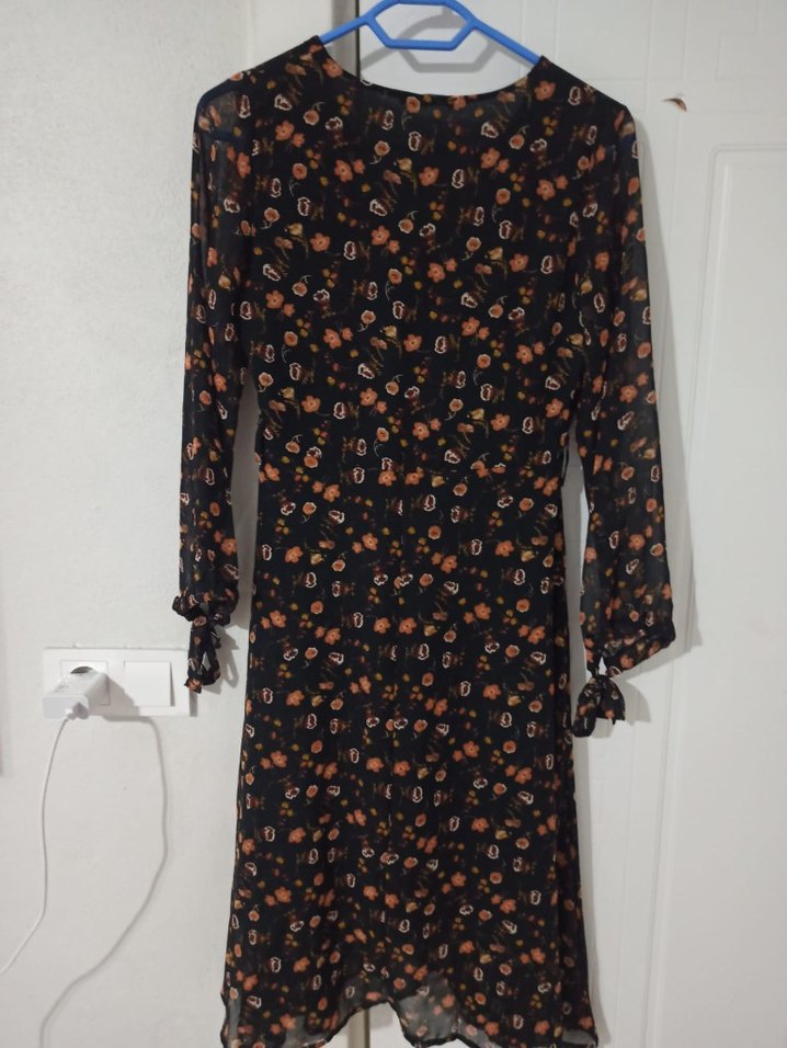 Siyah V Yaka Bohem Midi Elbise - Görsel 4