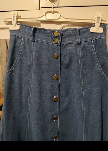 kot görünümlü kumaş, mevsimlik etek. Düğmeli Bol Kesim Uzun etek - Görsel 3