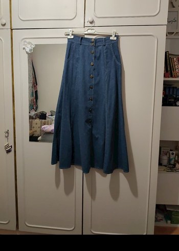 kot görünümlü kumaş, mevsimlik etek. Düğmeli Bol Kesim Uzun etek - Görsel 2