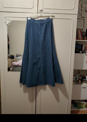 kot görünümlü kumaş, mevsimlik etek. Düğmeli Bol Kesim Uzun etek - Görsel 4