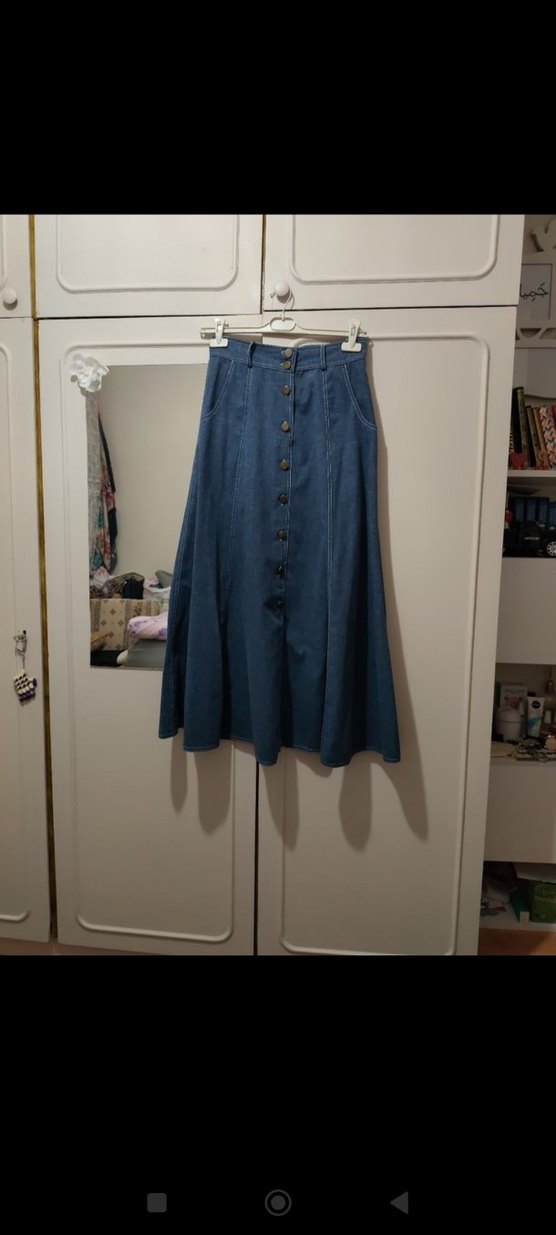 kot görünümlü kumaş, mevsimlik etek. Düğmeli Bol Kesim Uzun etek - Görsel 2