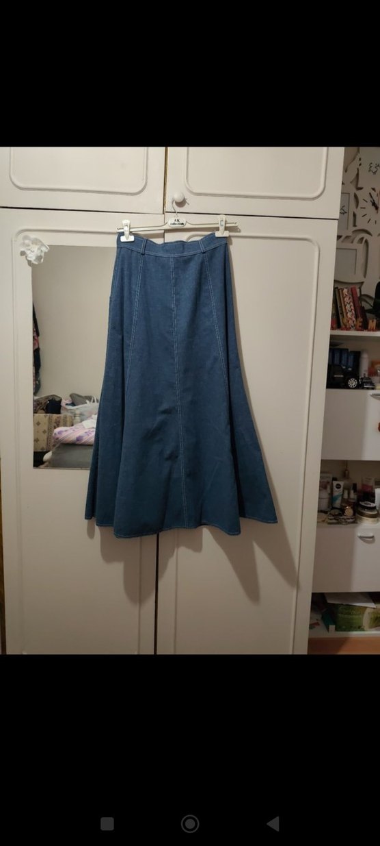 kot görünümlü kumaş, mevsimlik etek. Düğmeli Bol Kesim Uzun etek - Görsel 4