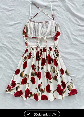 kırmızı Çiçek Desenli Beyaz Mini Elbise - Görsel 3