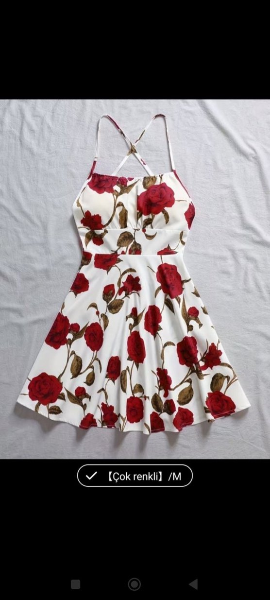 kırmızı Çiçek Desenli Beyaz Mini Elbise - Görsel 4