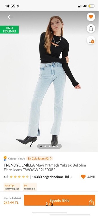 Mavi yırtmaçlı jean