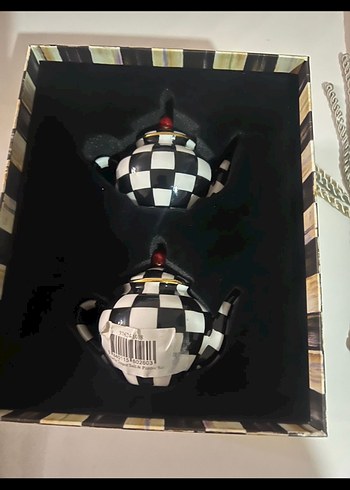 Siyah Beyaz Damalı Mini Çaydanlık tuzluk Seti mackenzie - Görsel 2