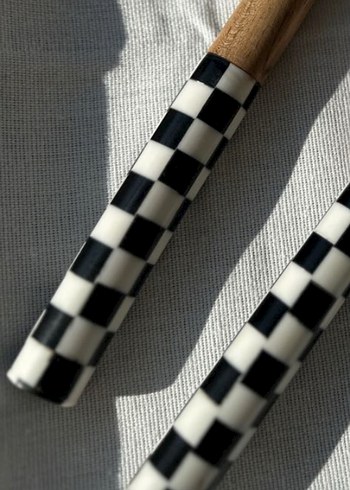 mackenzie muadili Siyah Beyaz Kareli Saplı servis seti son takım - Görsel 2