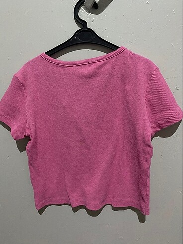 s Beden pembe Renk Pembe crop fitilli kumaş tshirt