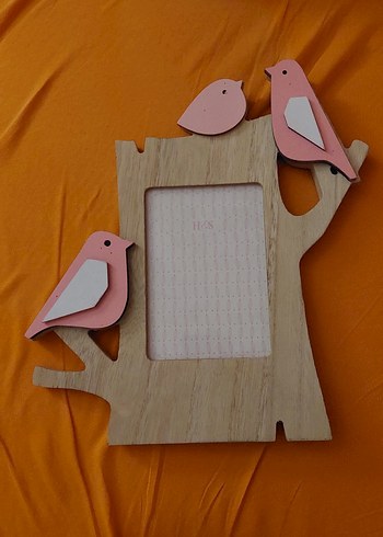 Pembe Kuşlu Ahşap Çerçeve