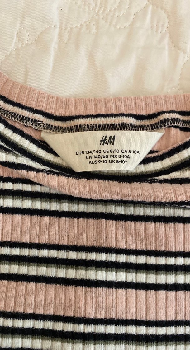 Pembe Çizgili Kısa Kollu Triko Tişört - Görsel 2