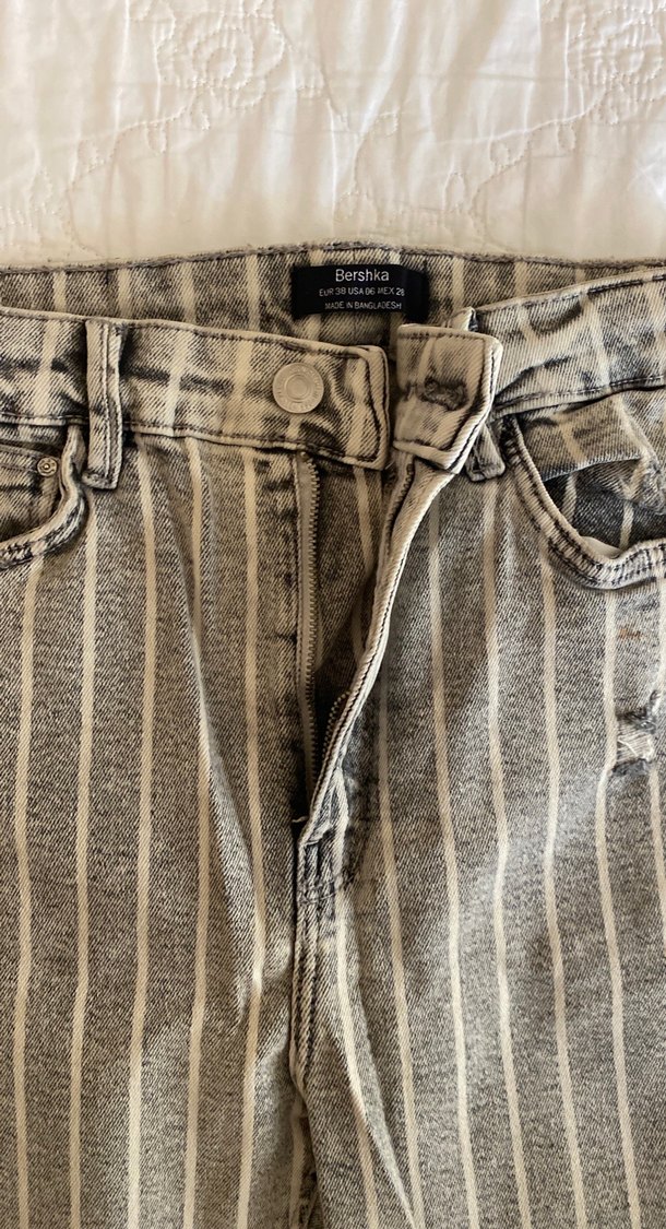 Gri Çizgili Kadın Midi Kot Pantolon - Görsel 2