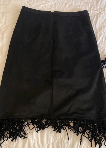 Drapeli Siyah süet püsküllü uçlu etek ucu - Görsel 4