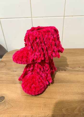 Renkli Pembe Örgü Kız Çocuk Ev Terliği - Görsel 2