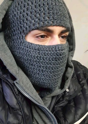 Gri Erkek kar maskesi Bere ve Yüz Maskesi şapka