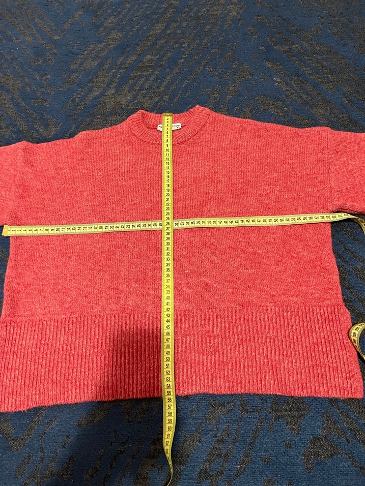 Nar çiçeği rengi Triko Kadın Kazak, Yuvarlak Yaka, Rahat Kesim - Görsel 2