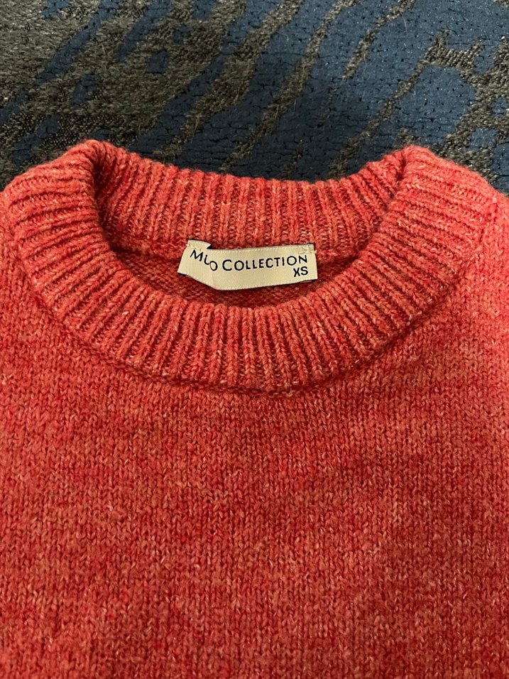 Nar çiçeği rengi Triko Kadın Kazak, Yuvarlak Yaka, Rahat Kesim - Görsel 4