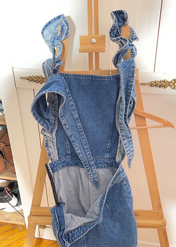 Kadın Koyu Mavi Denim Mini Tulum - Görsel 2