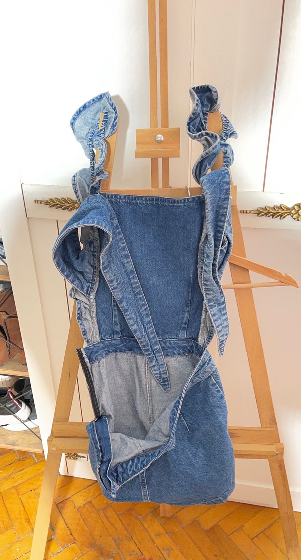 Kadın Koyu Mavi Denim Mini Tulum - Görsel 2
