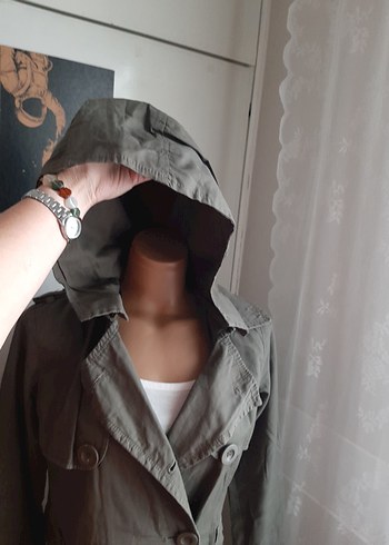 kruvaze Pamuklu kumaş Midi Trençkot - Görsel 6