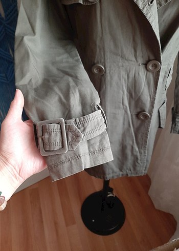 kruvaze Pamuklu kumaş Midi Trençkot - Görsel 5