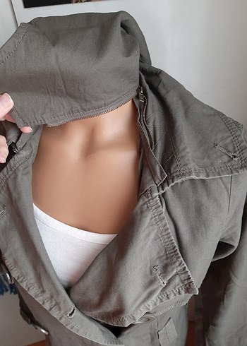 kruvaze Pamuklu kumaş Midi Trençkot - Görsel 7