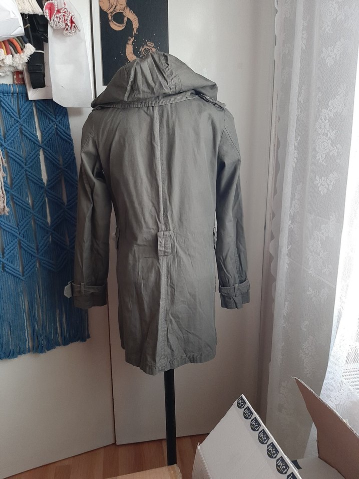 kruvaze Pamuklu kumaş Midi Trençkot - Görsel 2