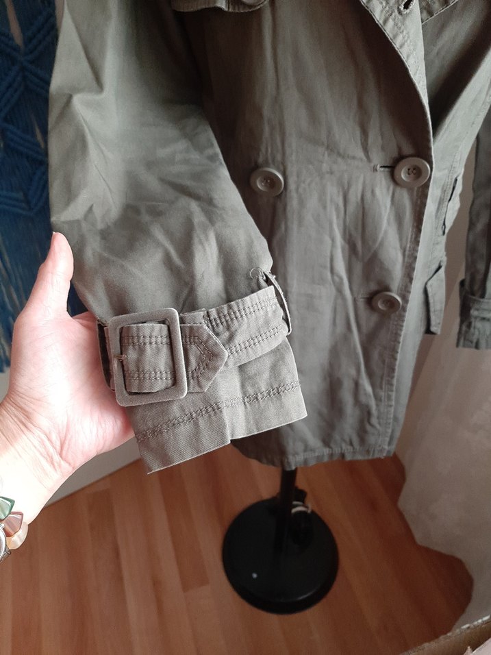 kruvaze Pamuklu kumaş Midi Trençkot - Görsel 5