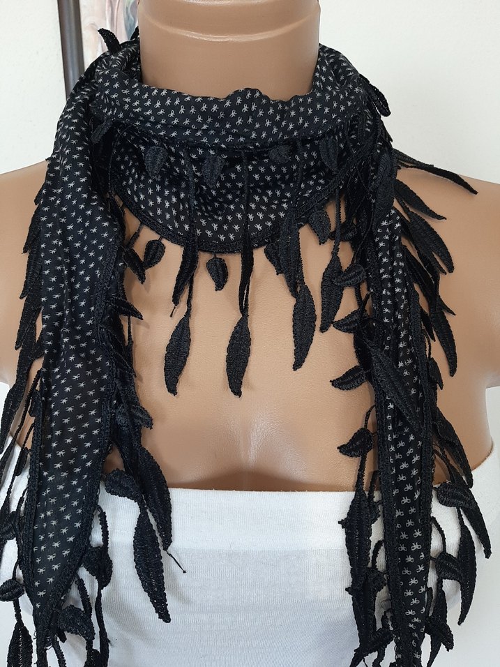 #y2k püskül Detaylı Siyah Gotik Kadın Şal #flar - Görsel 2