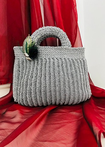 Gri Örgü Kadın Çanta - Görsel 2