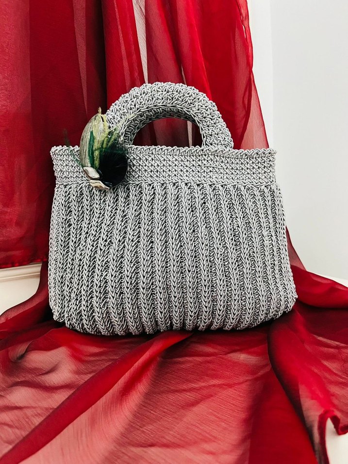 Gri Örgü Kadın Çanta - Görsel 2