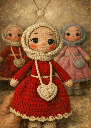 Pastel renkli örgü bebekler seti - Görsel 2