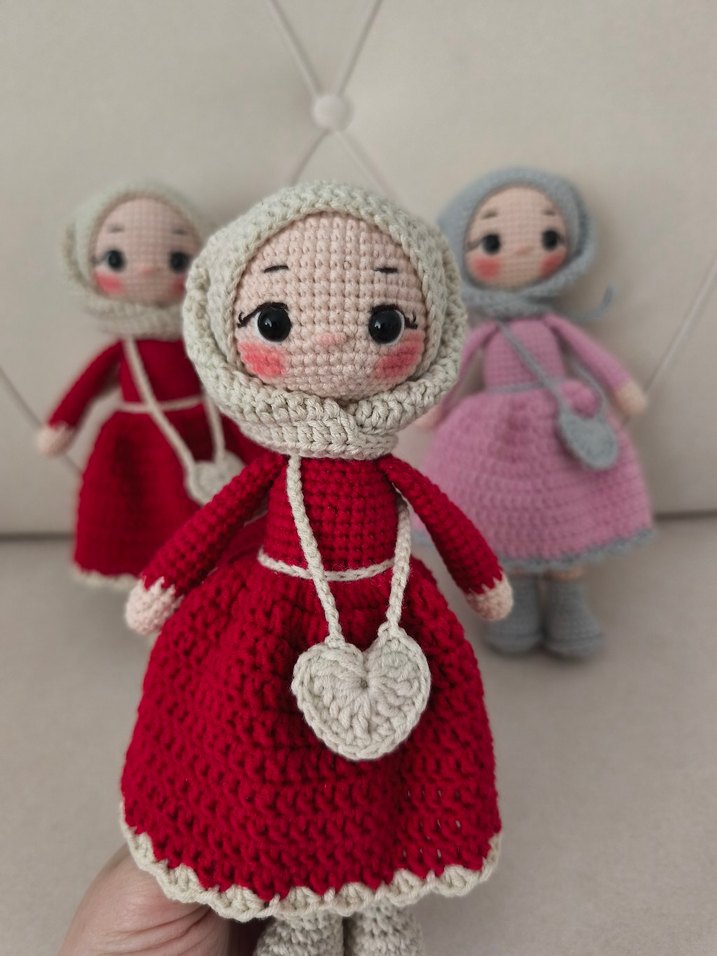 Pastel renkli örgü bebekler seti - Görsel 3