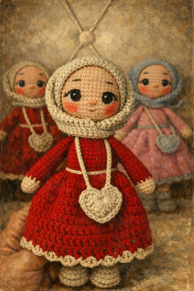 Pastel renkli örgü bebekler seti - Görsel 2