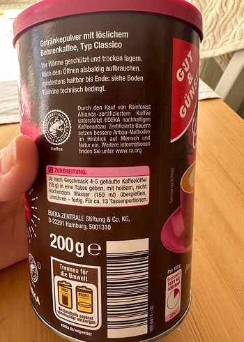 Beden EDEKA Classico Cappuccino Tozu 200g