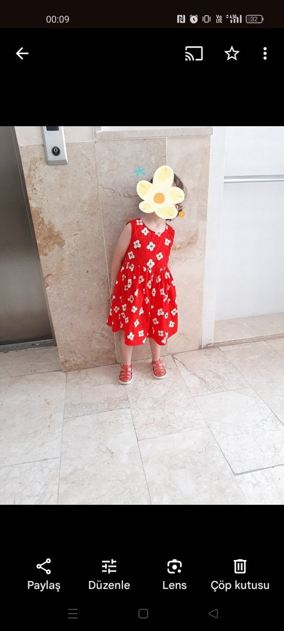 Kız Çocuk Kırmızı Çiçekli elbise - Görsel 2