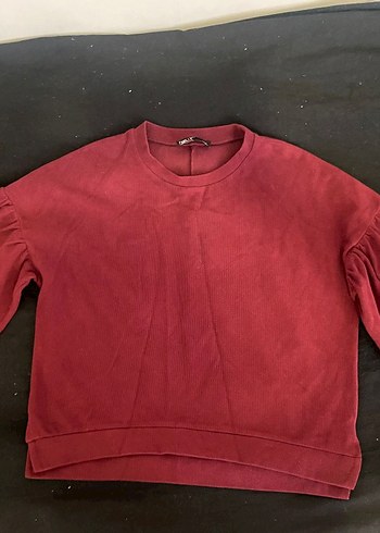 Bordo Kadın Süet Sweatshirt, Rahat Kesim