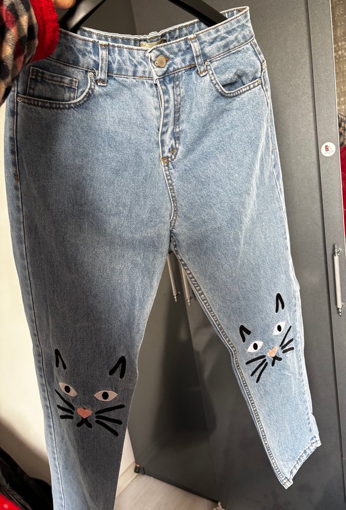 Baskılı Mavi Kadın Denim Pantolon - Görsel 2