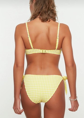 Sarı Balkonet pötikare dokulu bikini takım - Görsel 2