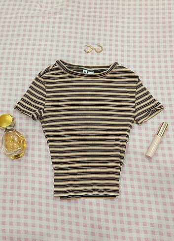 H&M Çizgili Crop 