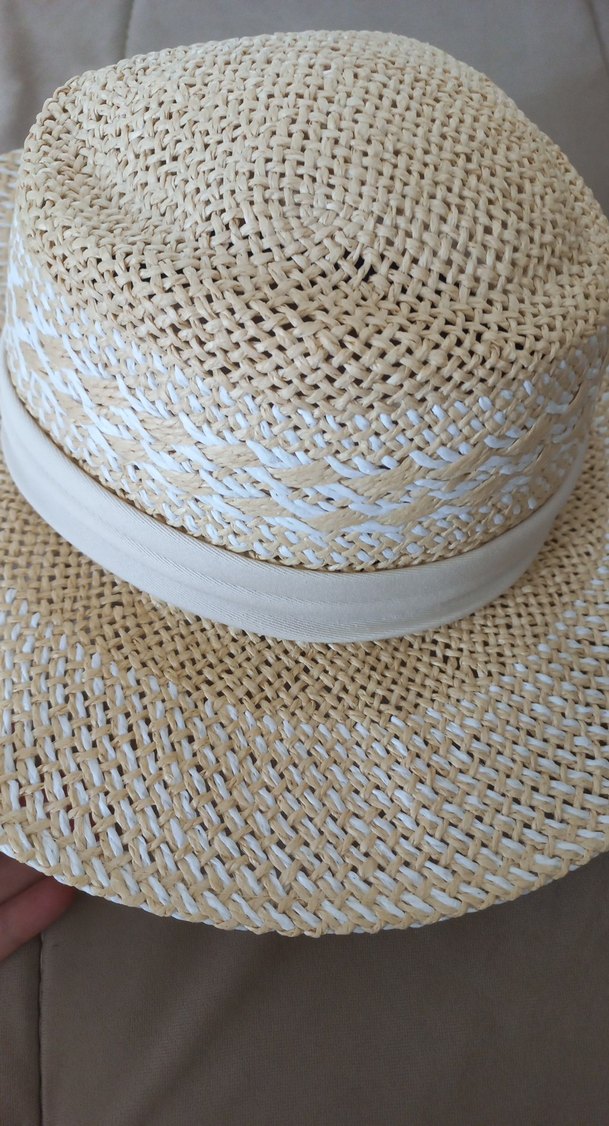 Bej kağıt/hasır Örgü Kadın Şapka - Görsel 2