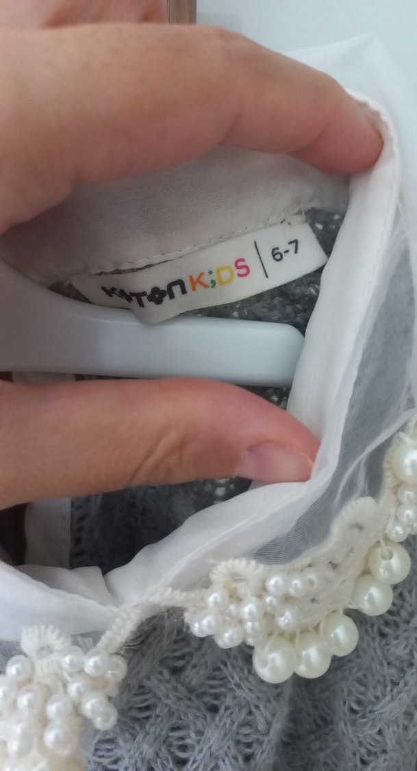 Gri Örgü kız çocuk Kazak Yakalı İnci Detaylı koton - Görsel 2