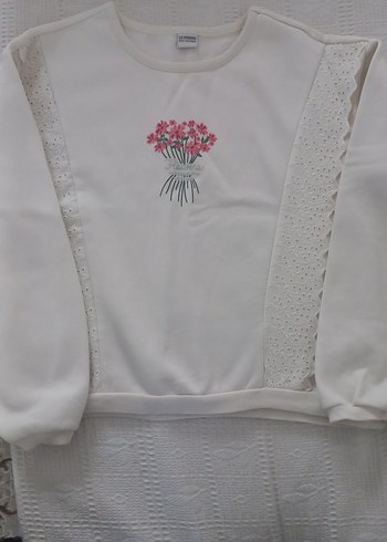 Kız Çocuk krem lcw kalın uzun kol sweat shirt - Görsel 3