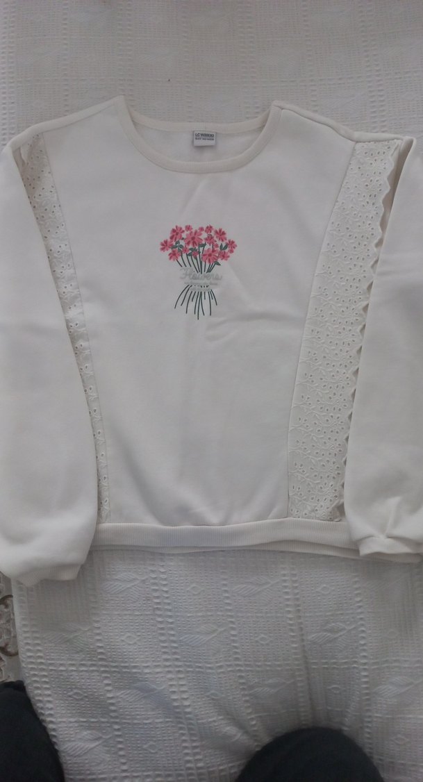 Kız Çocuk krem lcw kalın uzun kol sweat shirt - Görsel 3