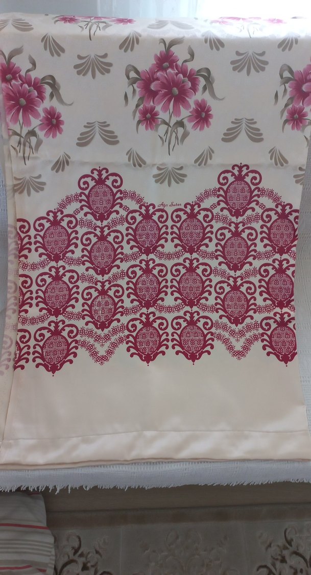 antika Pembe Çiçek Desenli Retro ağır saten fon perde güneşlik - Görsel 2